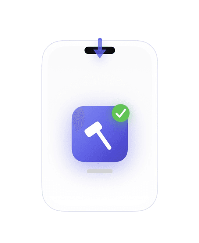 An iPhone with the freshly installed app icon and a green completion checkmark
